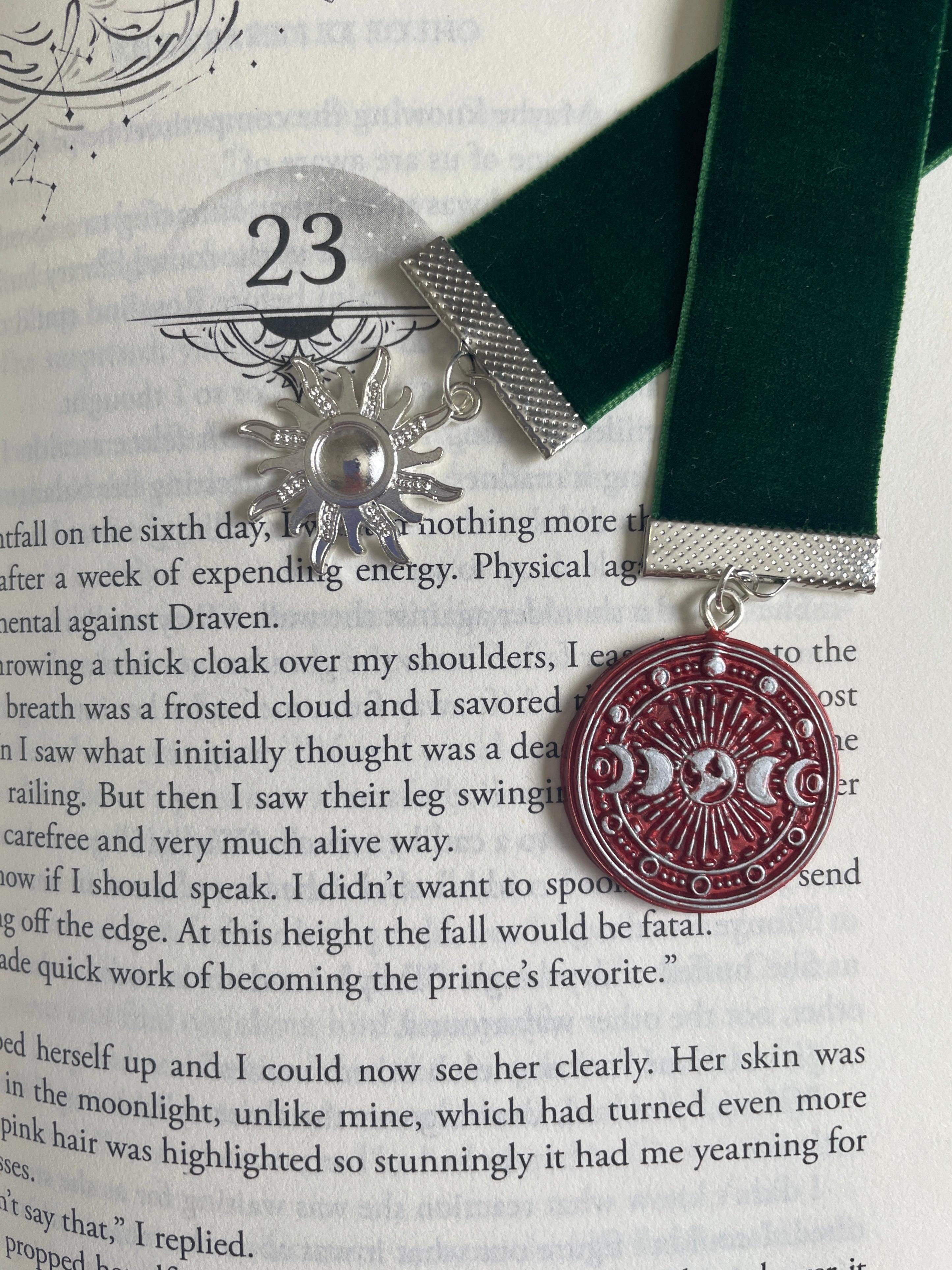 Green Velvet Moon & Sun Bookmark