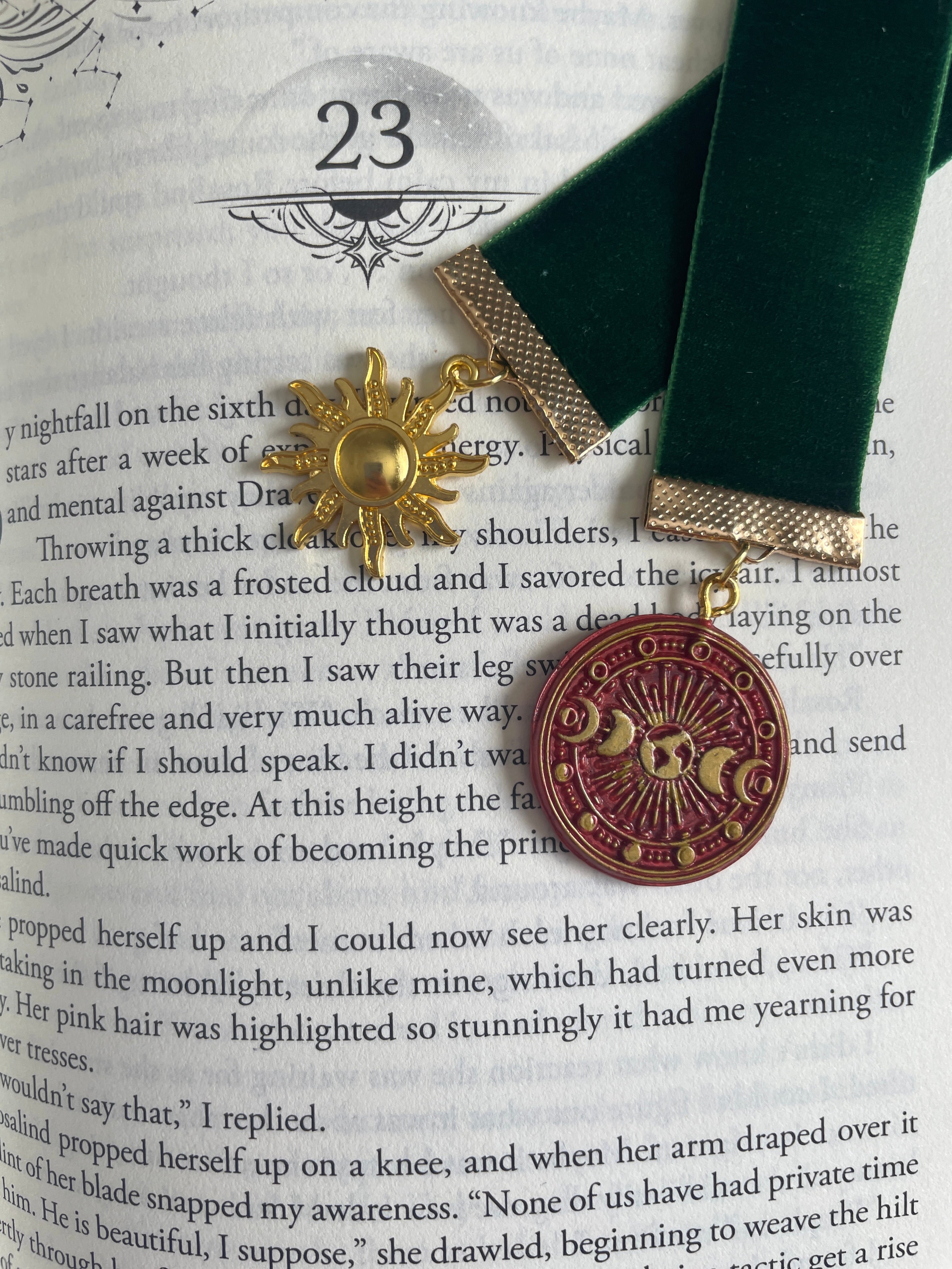 Green Velvet Moon & Sun Bookmark