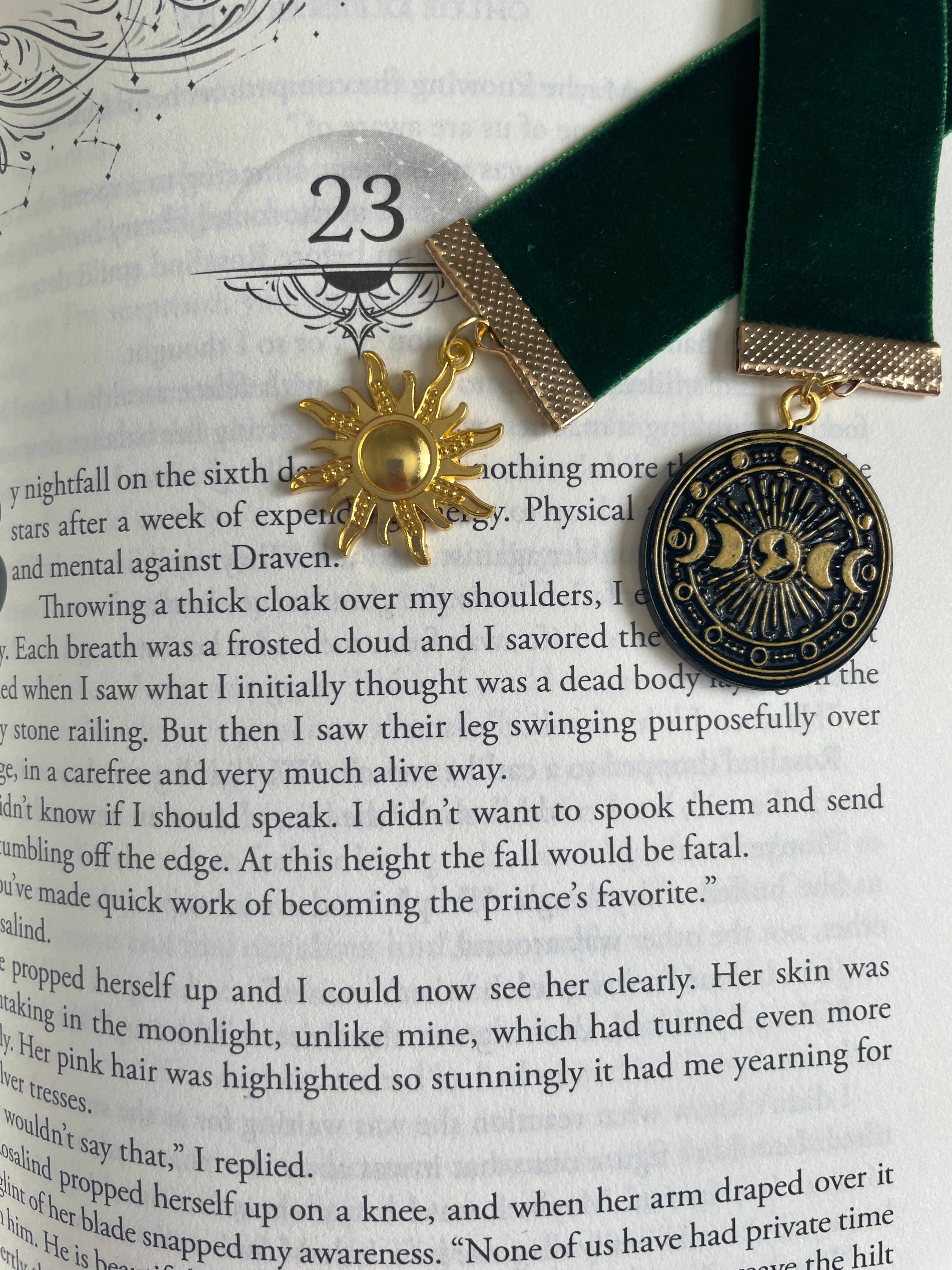 Green Velvet Moon & Sun Bookmark