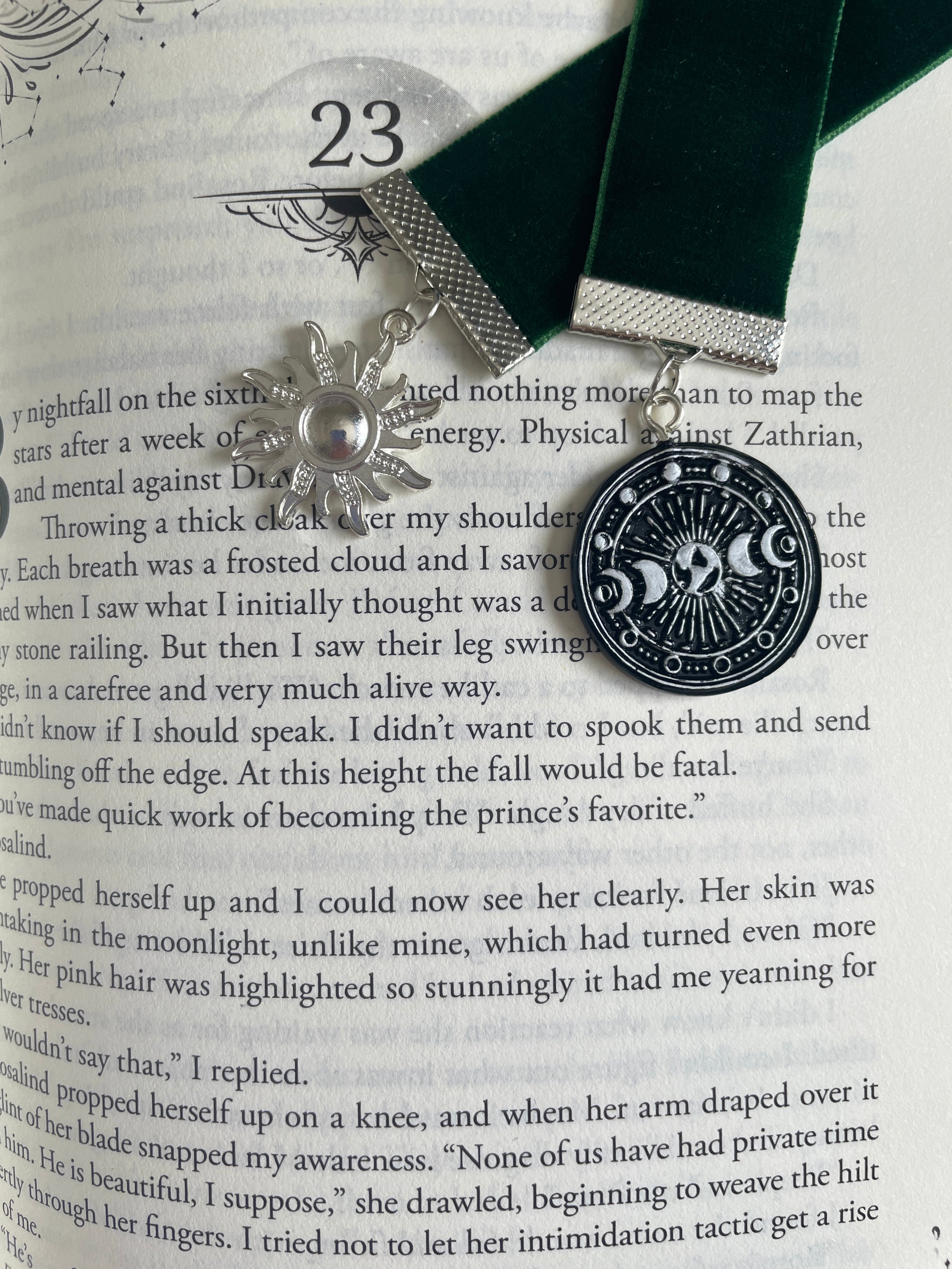 Green Velvet Moon & Sun Bookmark